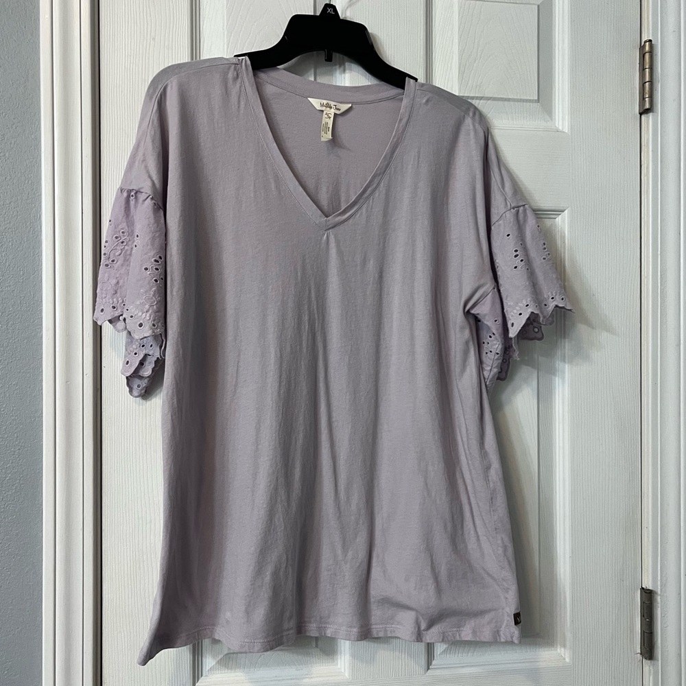 MJ lavender tee with a bell sleeve,